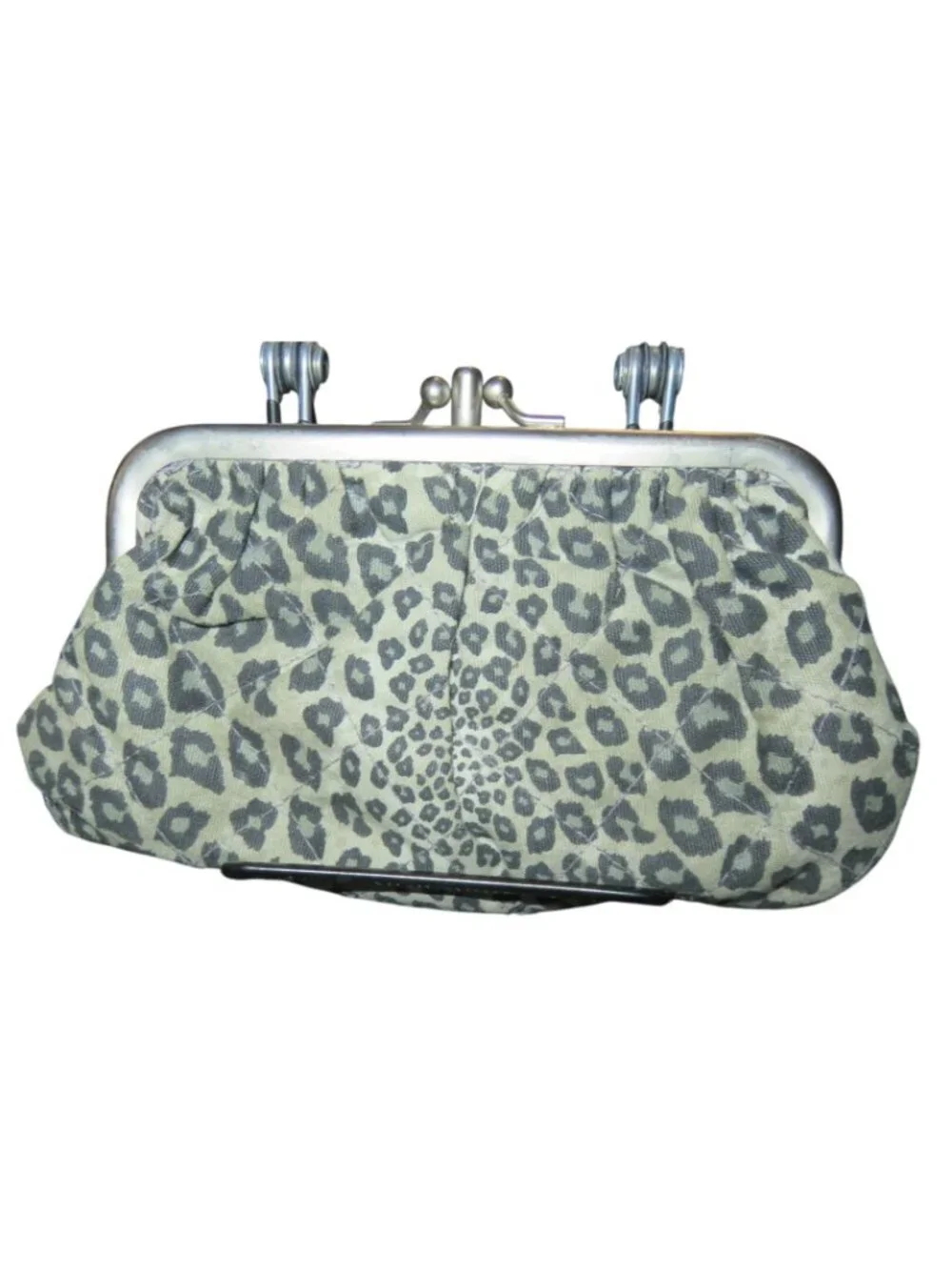 Deena & Ozzy Double Frame Vintage Kisslock Leopard Clutch coin purse pouch